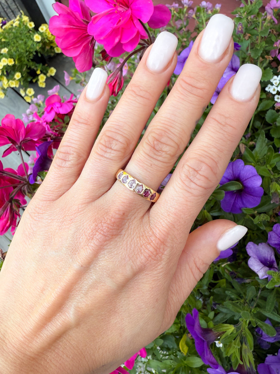 18K Floating Shield Hot Pink Sapphire Stacking Ring