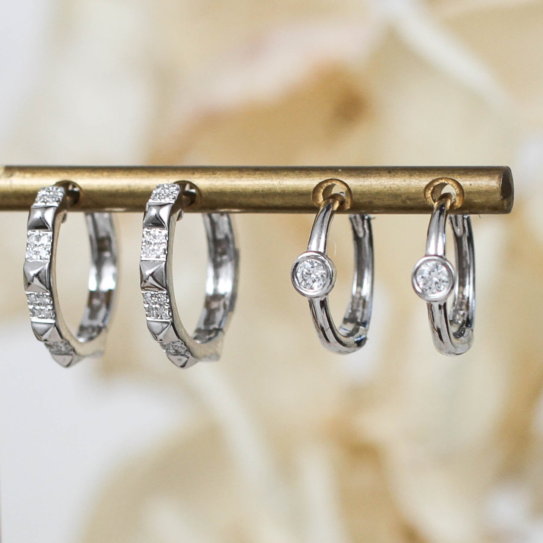 14K Diamond Pyramid Spike Huggies