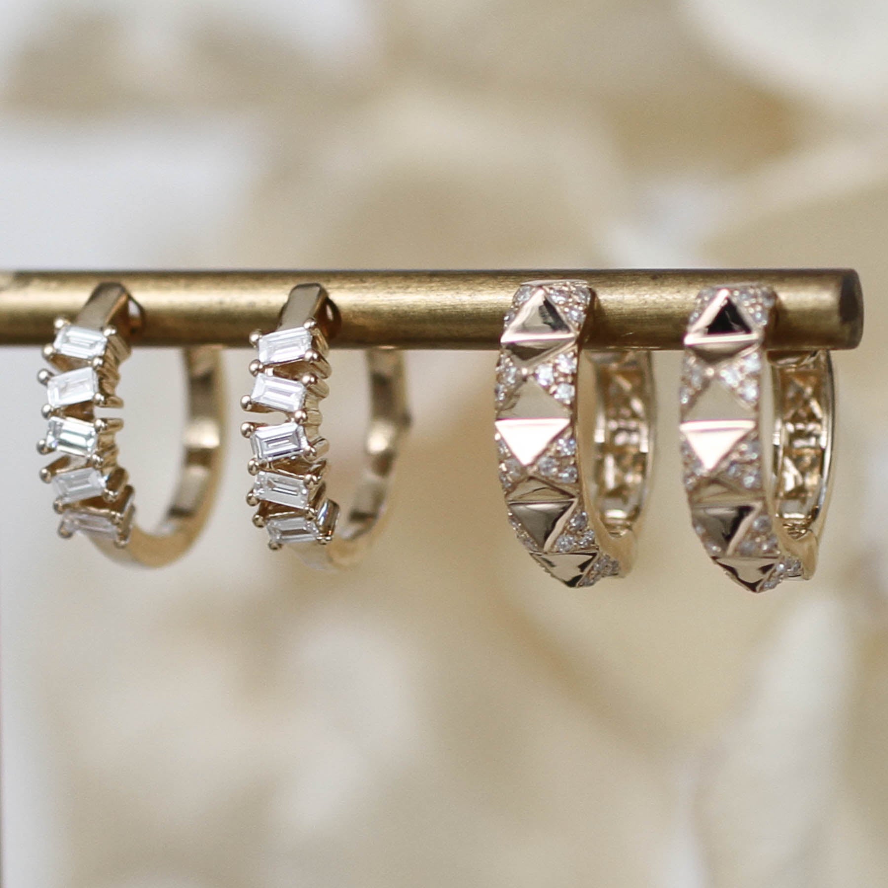 14K Diamond Wide Pyramid Hoops