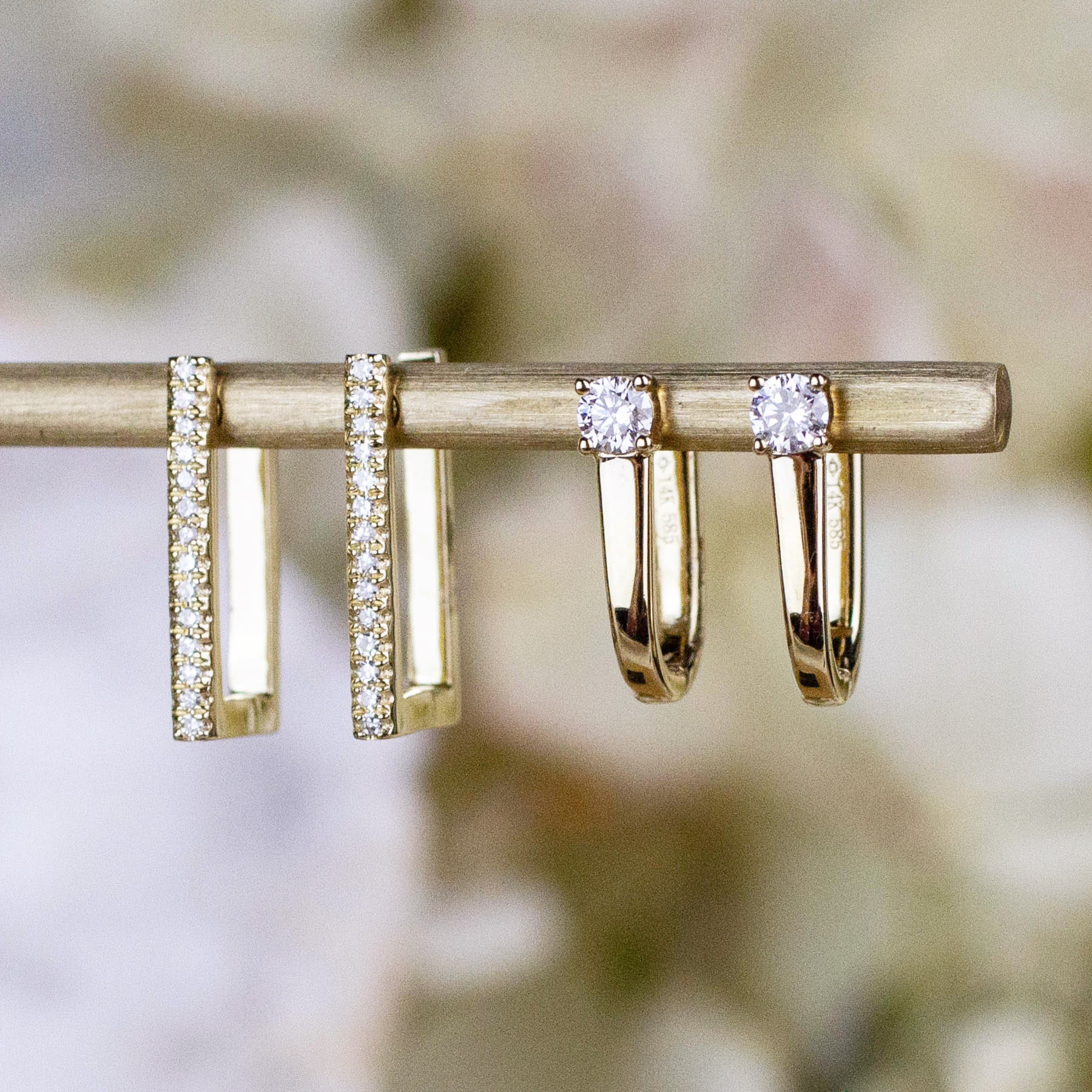 14K Diamond Modern U-Shaped Huggies