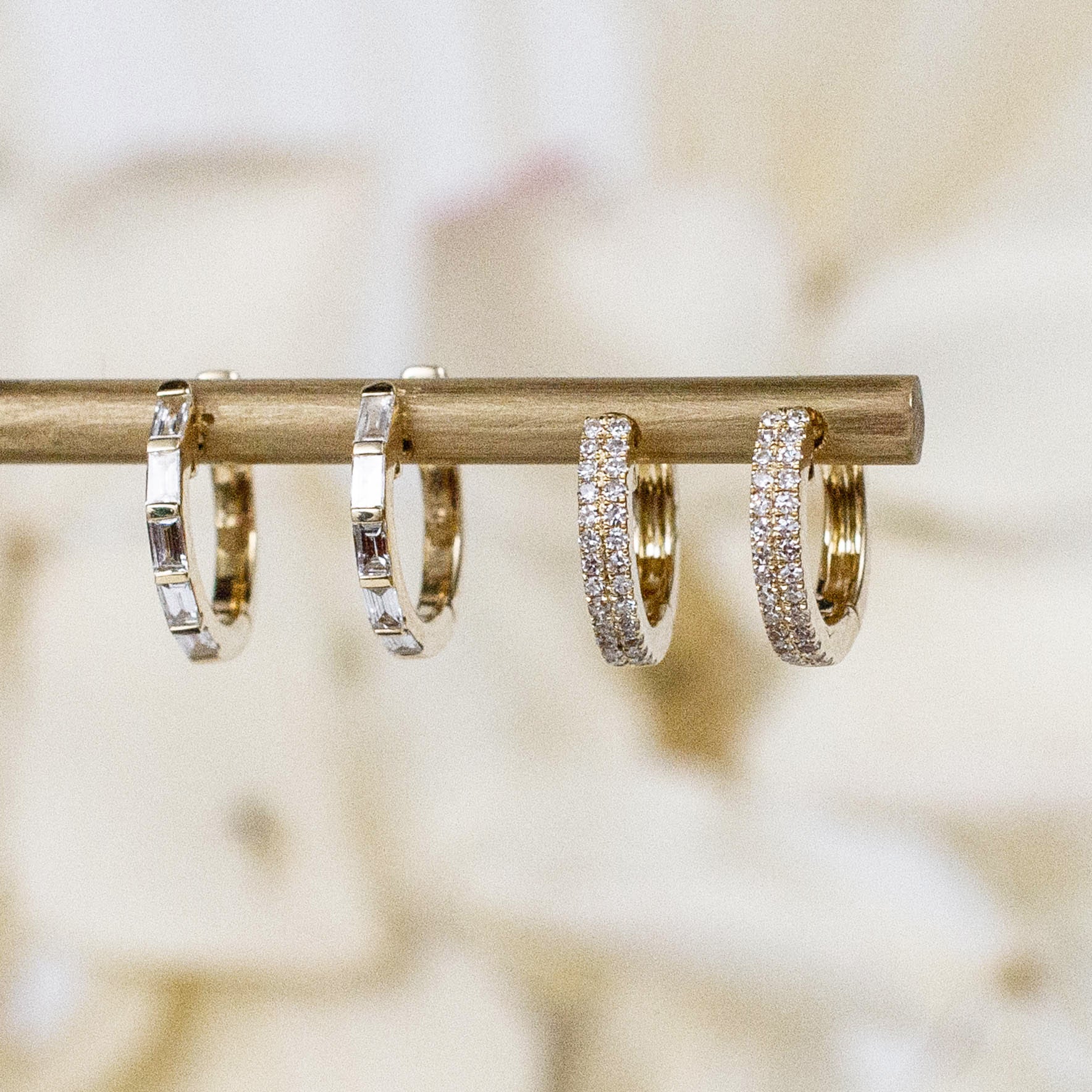 14K Double Row Mini Diamond Huggies