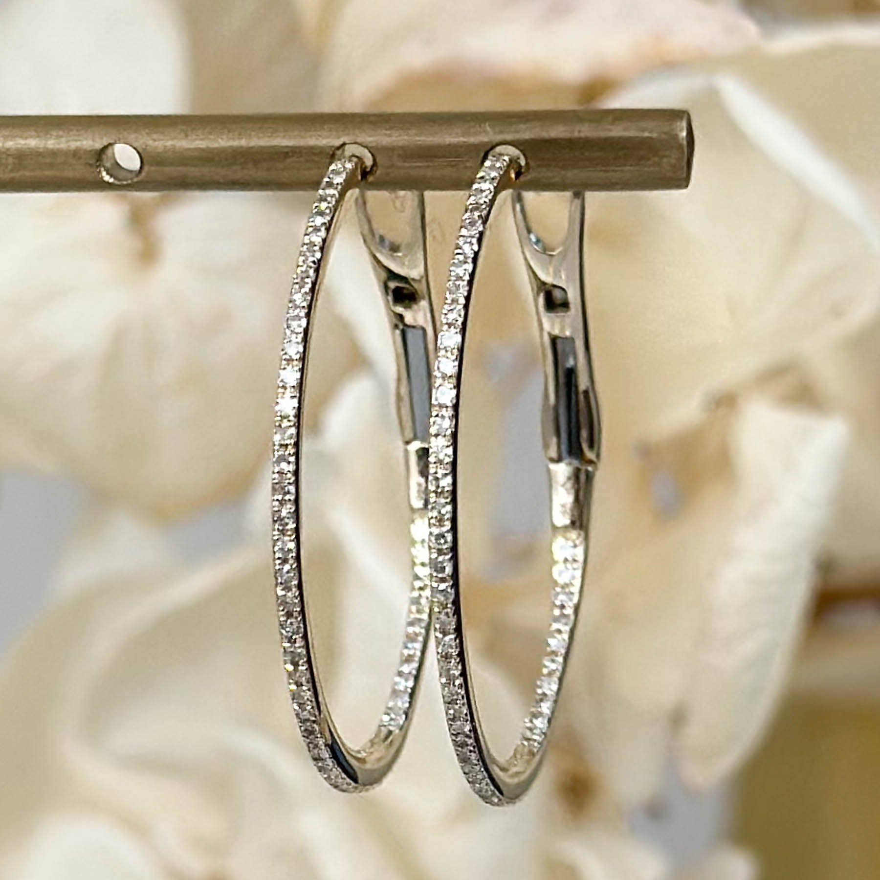 14K Diamond Thin Round Hoops