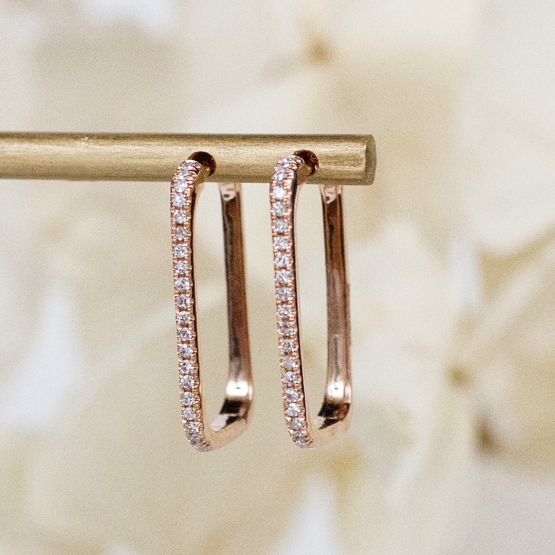 14K Diamond Elongated Hoops