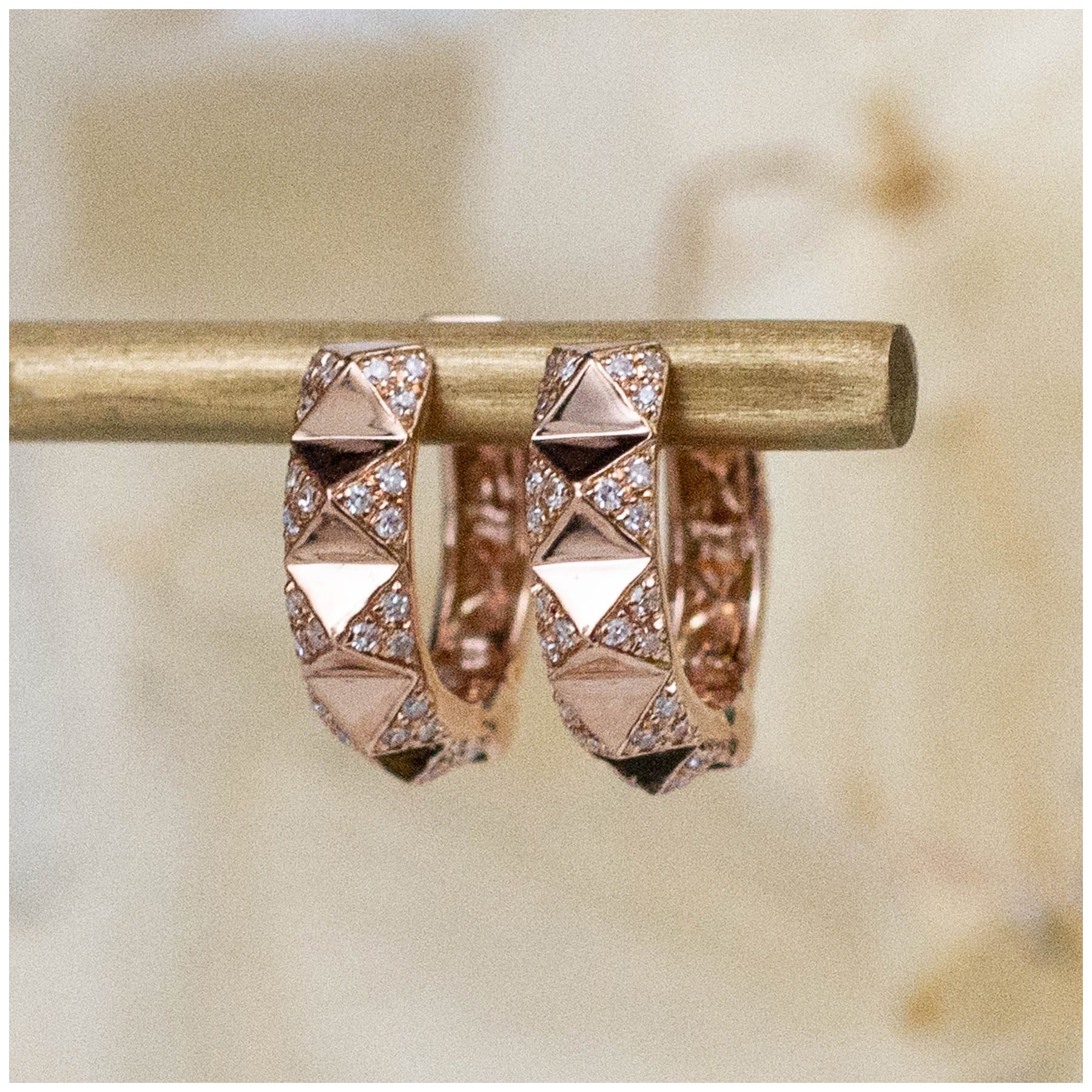 14K Diamond Wide Pyramid Hoops