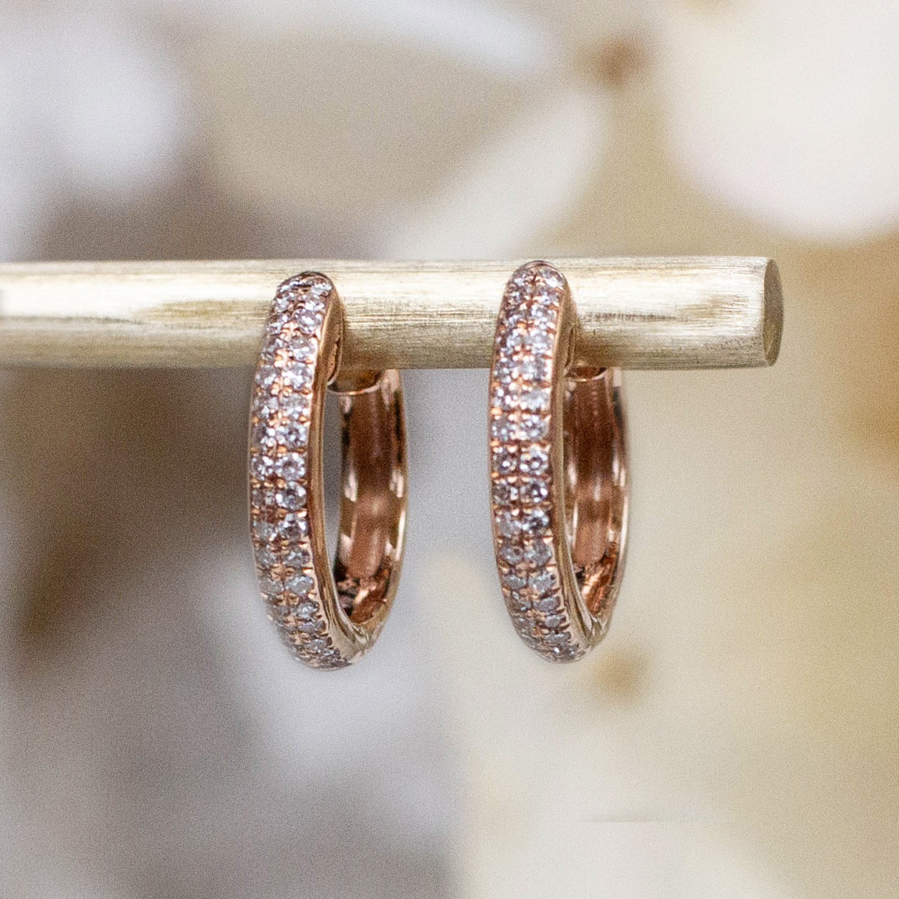 14K Diamond Pavé Huggie Hoops