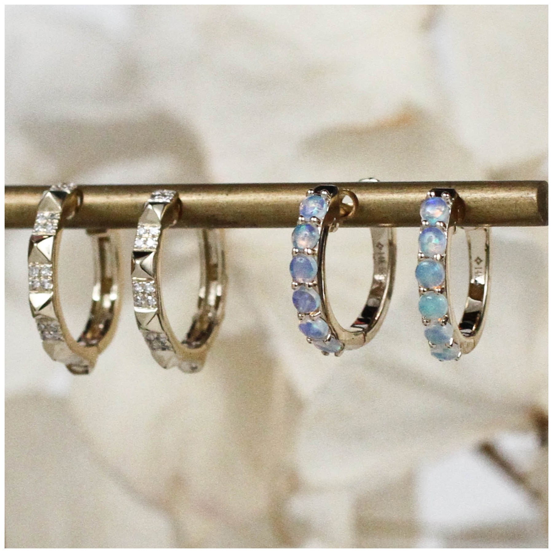 14K Diamond Pyramid Spike Huggies