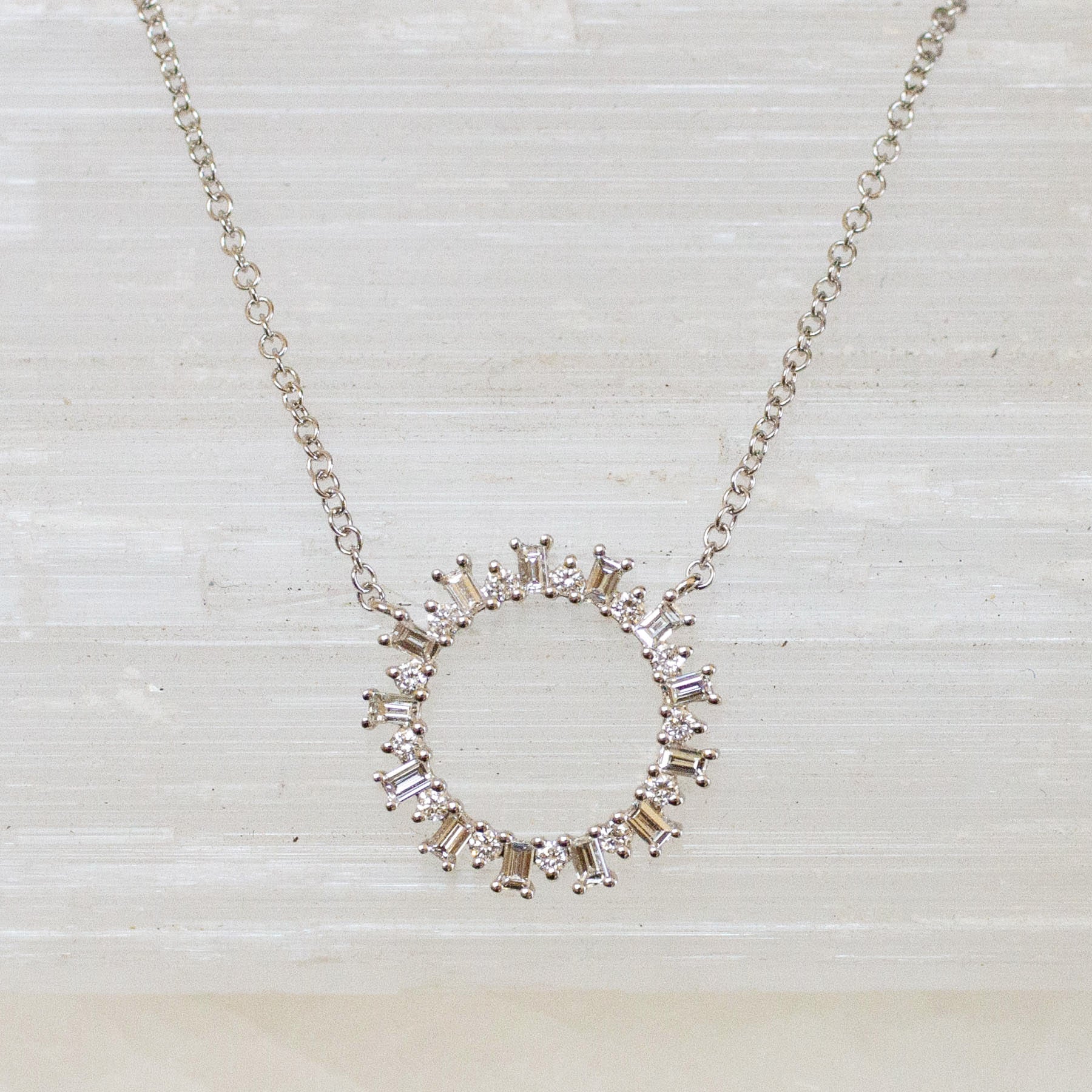 14K Diamond Baguette Wreath Necklace