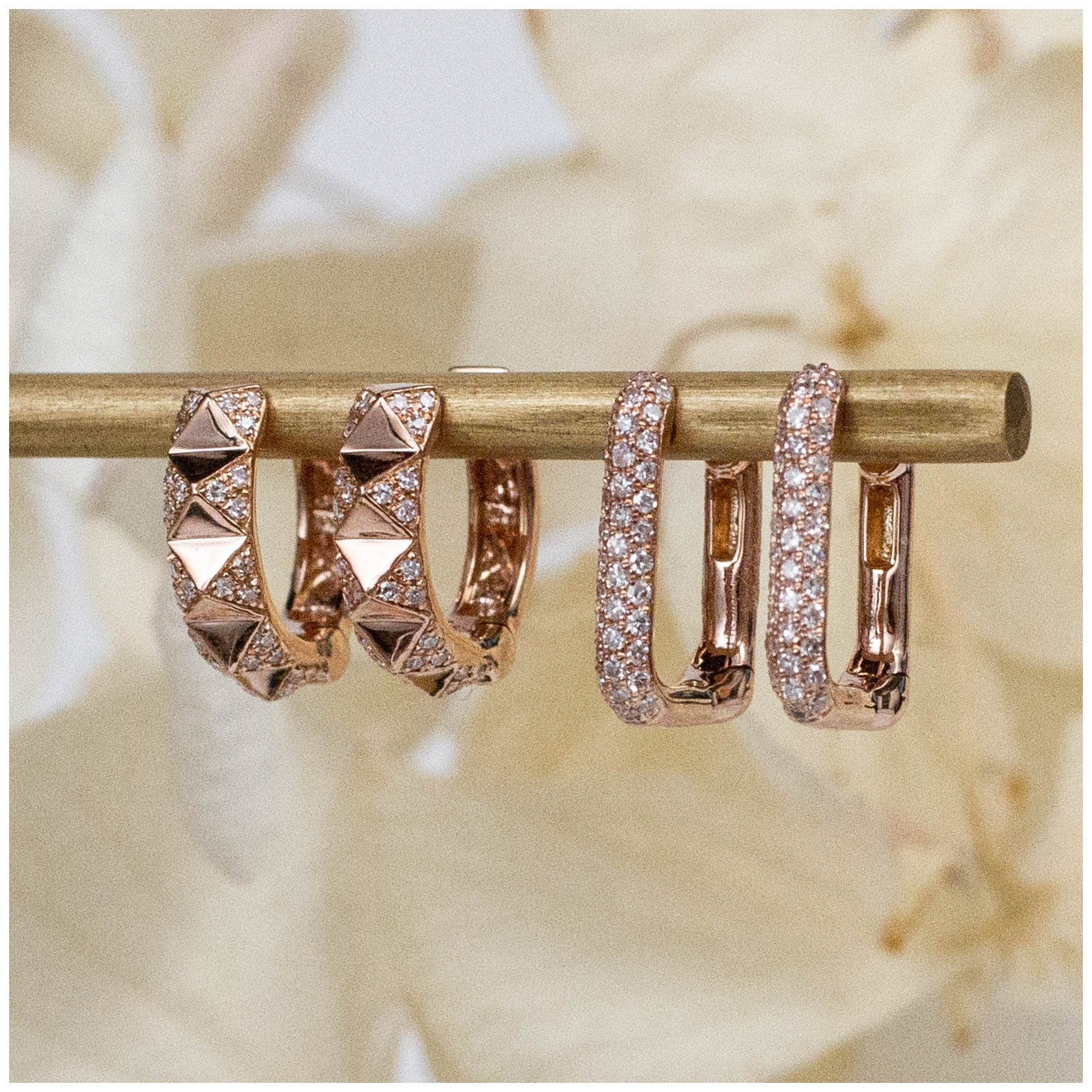 14K Diamond Wide Pyramid Hoops