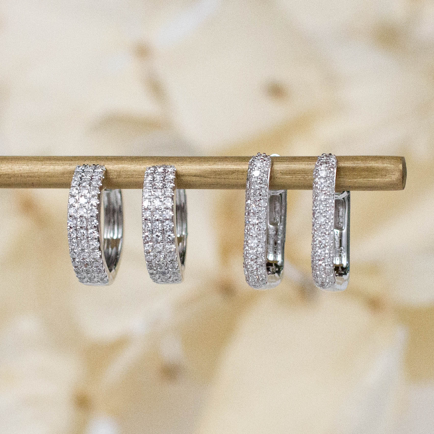 14K Diamond Triple Row Huggie Hoops