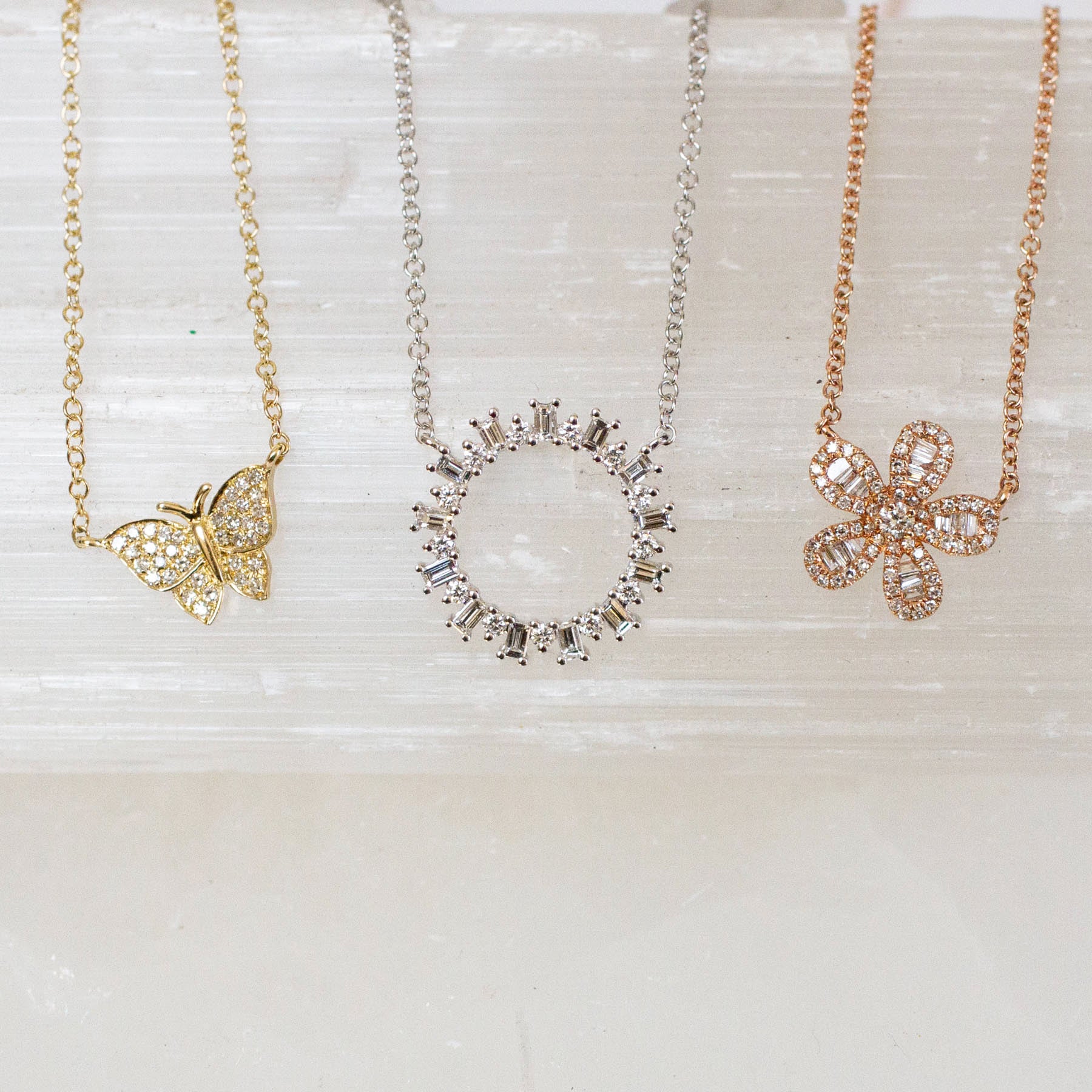 14K Diamond Baguette Wreath Necklace