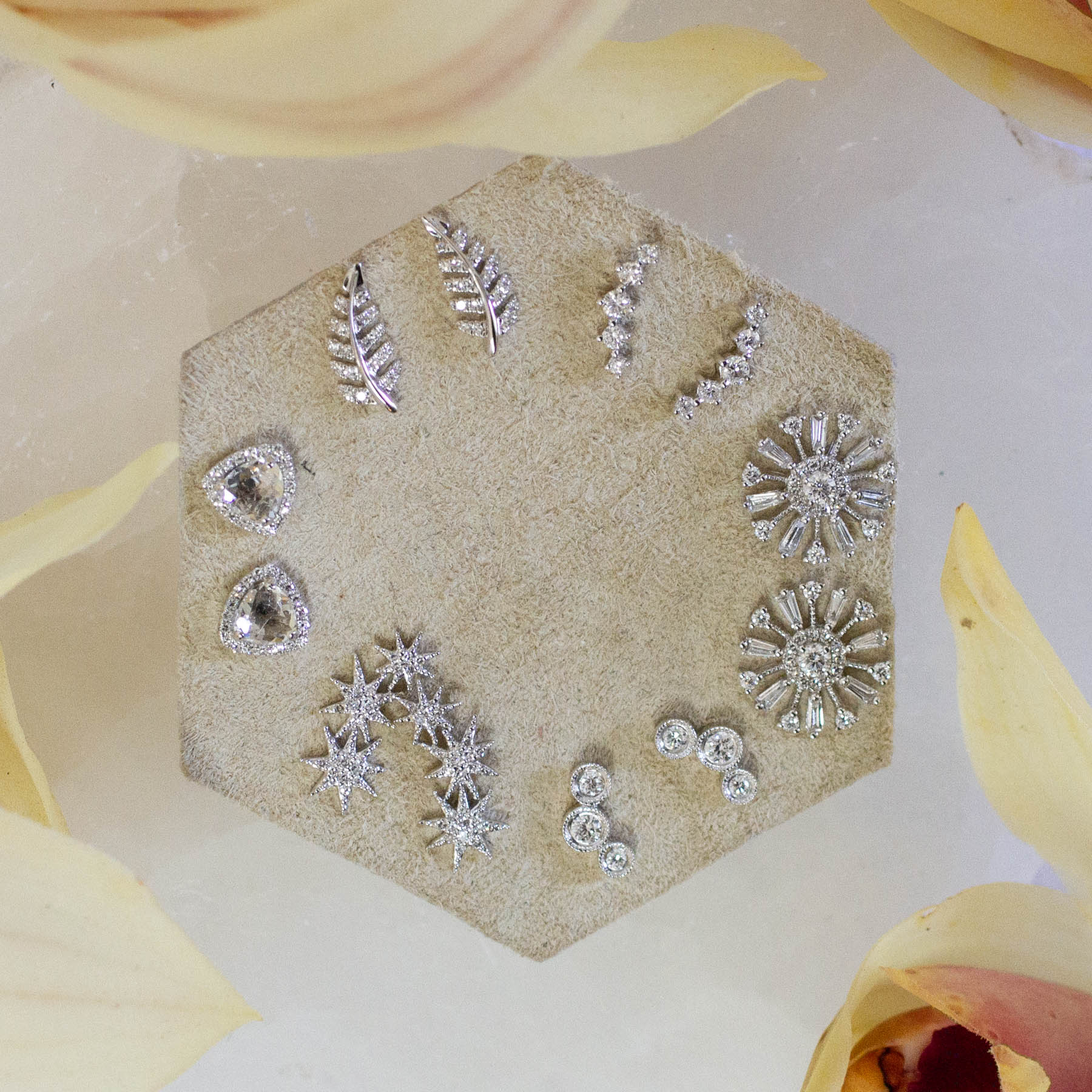 14K Diamond Baguette Sunburst Studs