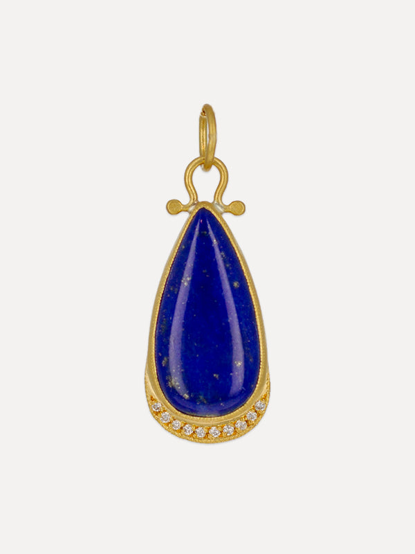 24K Gold & Silver Lapis & Diamond Teardrop Charm