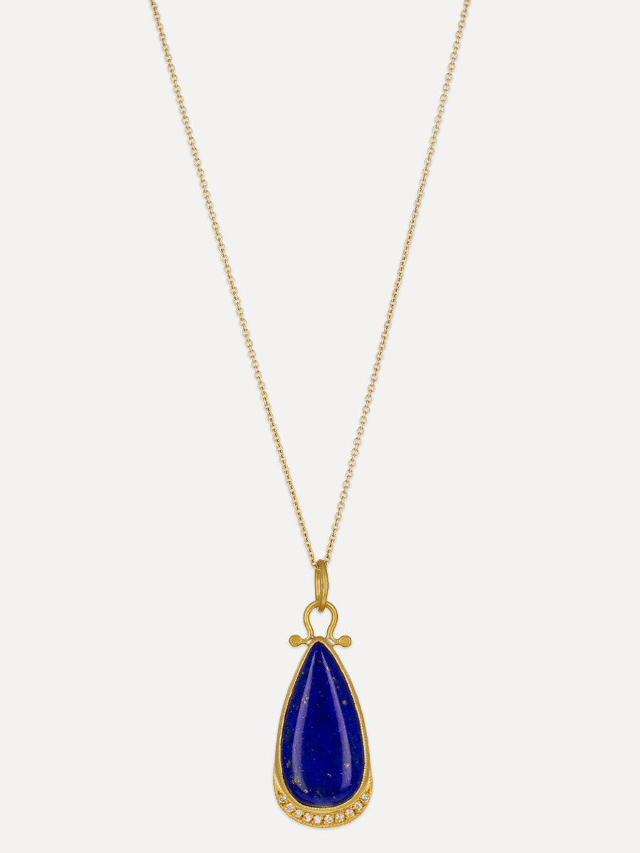 24K Gold & Silver Lapis & Diamond Teardrop Charm