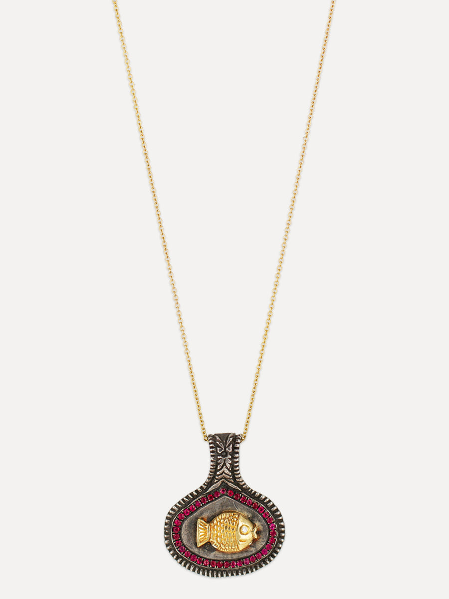 24K Gold & Silver Diamond & Ruby Goldfish Charm