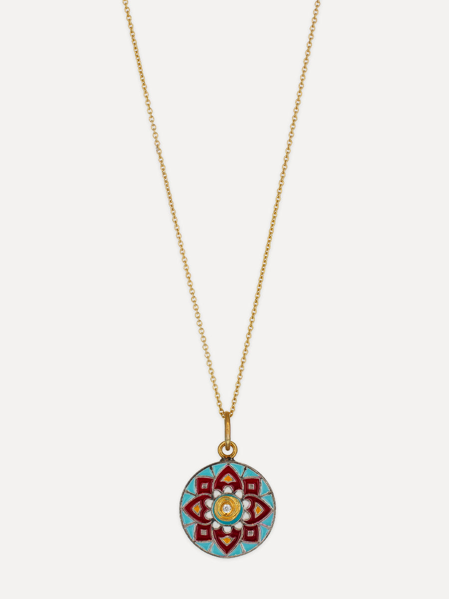 Enameled 24K Gold & Silver Mandala Flower Charm