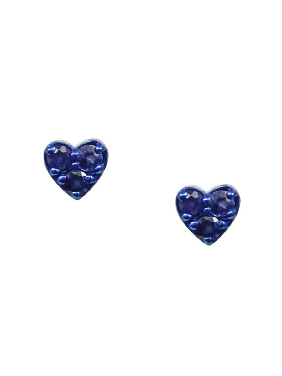 14K Tiny Blue Sapphire Heart Posts