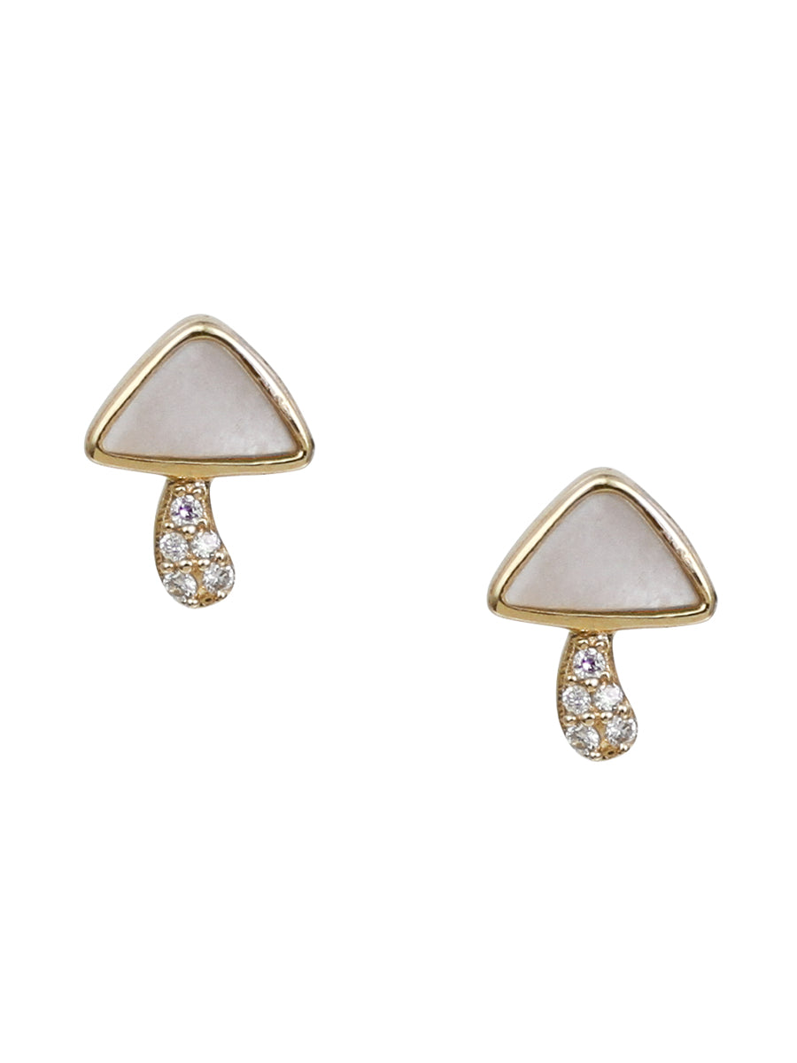 14K Diamond & Mother Of Pearl Mushroom Posts