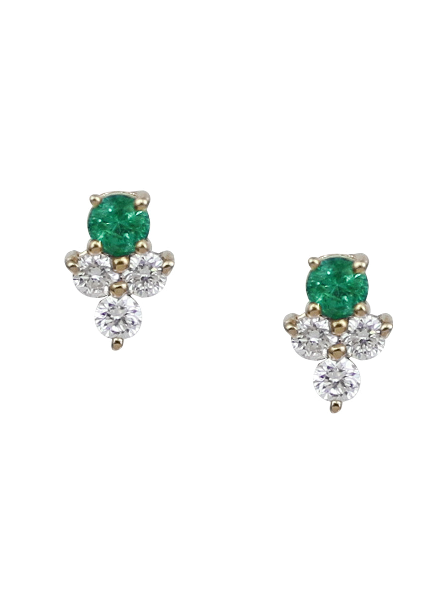 14K Petite Emerald & Diamond Trio Posts