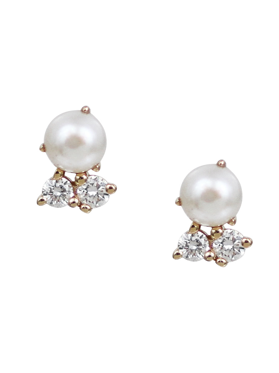 14K White Pearl w/ Diamond Duo Posts