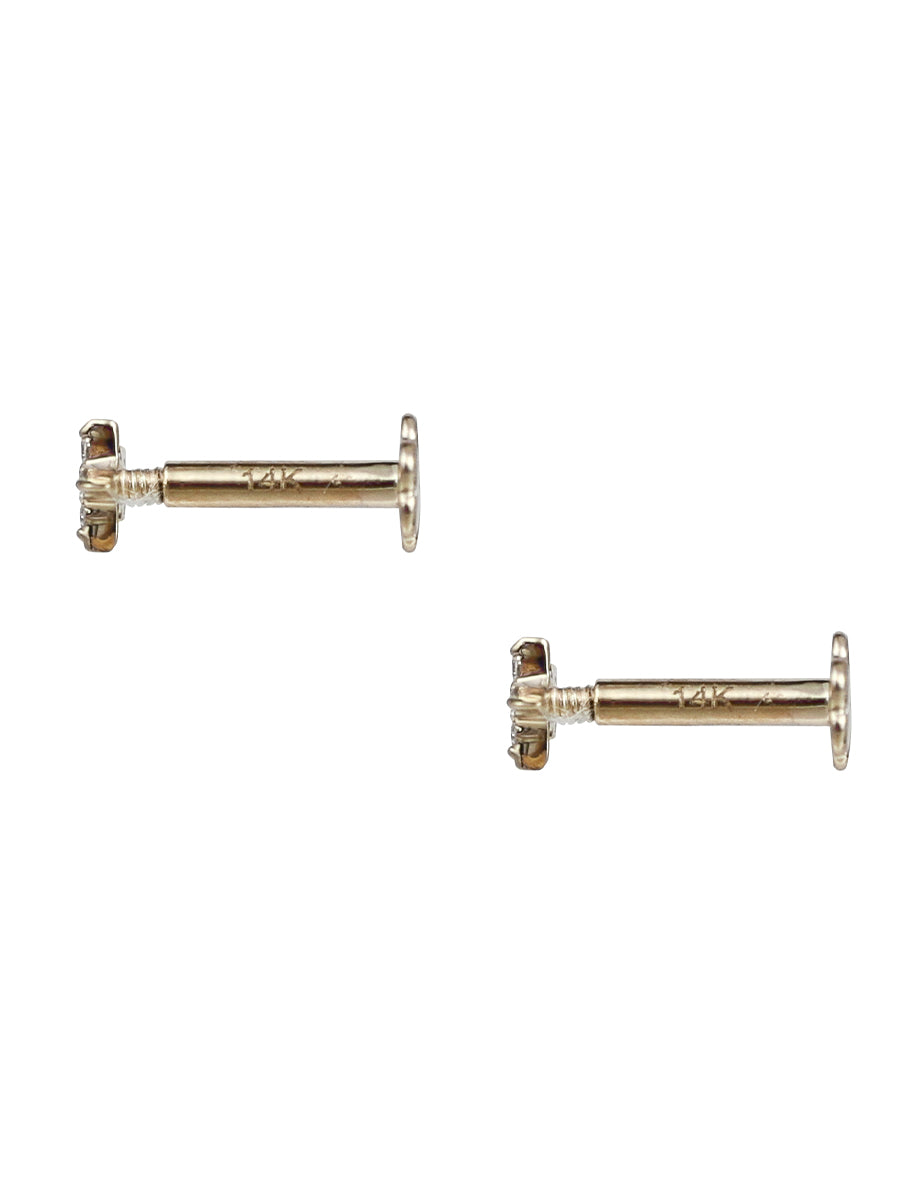 14K Tiny Diamond Moon Flat Back Posts