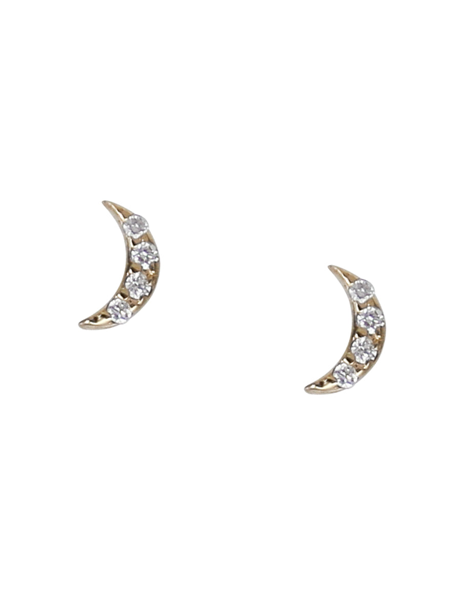 14K Tiny Diamond Moon Flat Back Posts