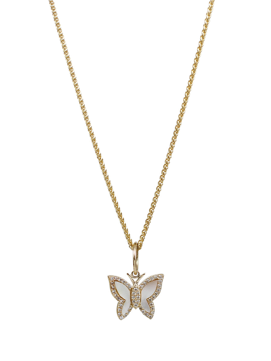 14K Pavé Diamond & Mother Of Pearl Butterfly Charm