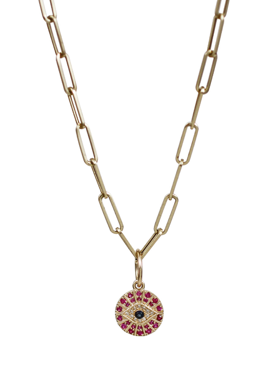 14K Ruby, Sapphire & Diamond Evil Eye Charm