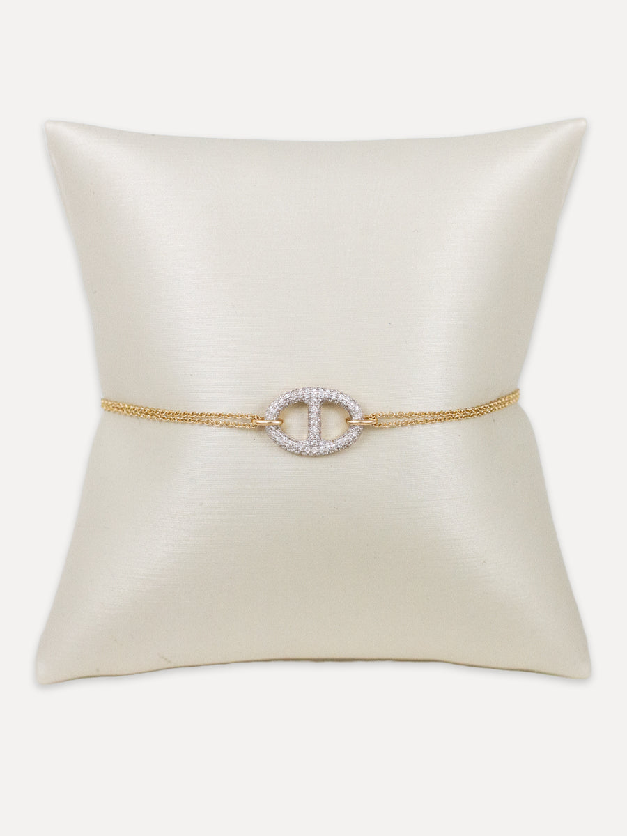 14K Two Tone Diamond Anchor Link Bracelet