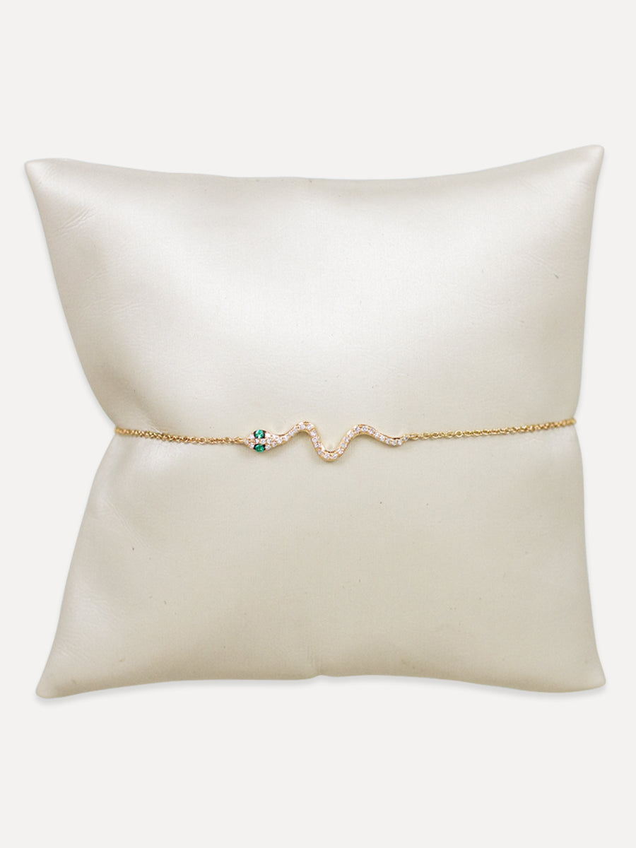 14K Diamond & Emerald Snake Bracelet