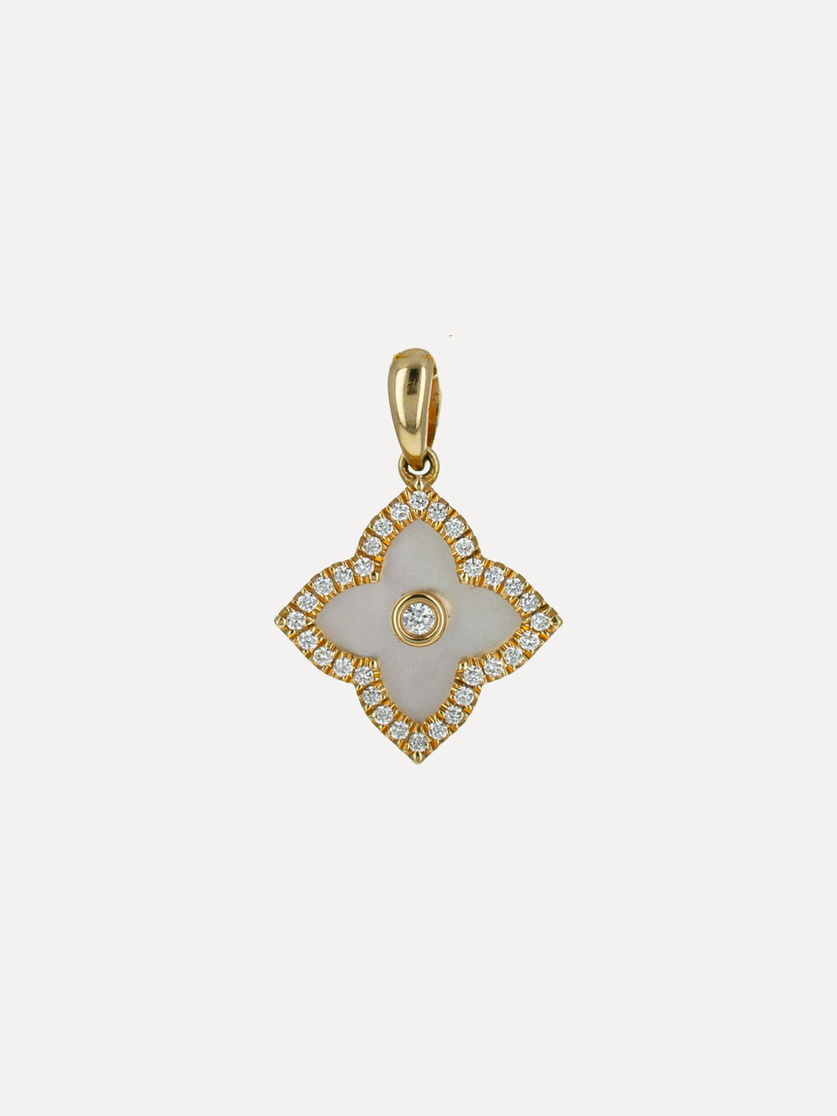 18K Mother of Pearl & Diamond Clover Charm