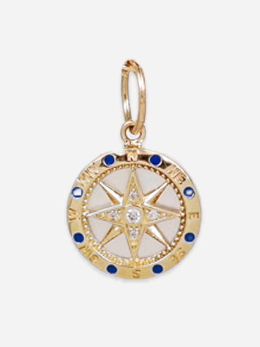 14K Mother of Pearl & Diamonnd Compass Charm