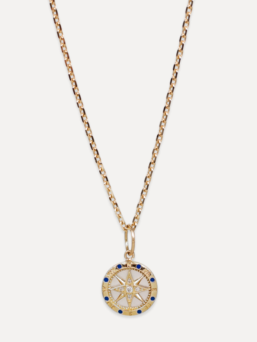 14K Mother of Pearl & Diamonnd Compass Charm