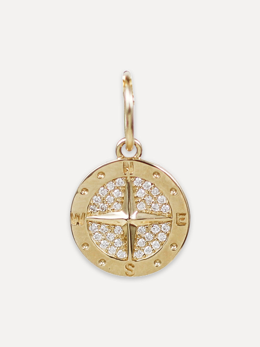 14K Diamond Compass Charm