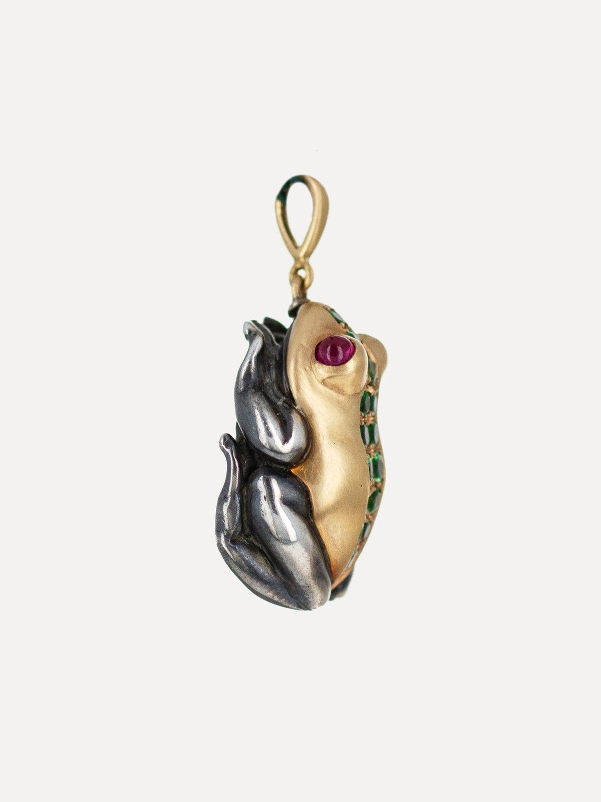 18k Gold Rana Frog Tsavorite Garnet & Ruby Pendant
