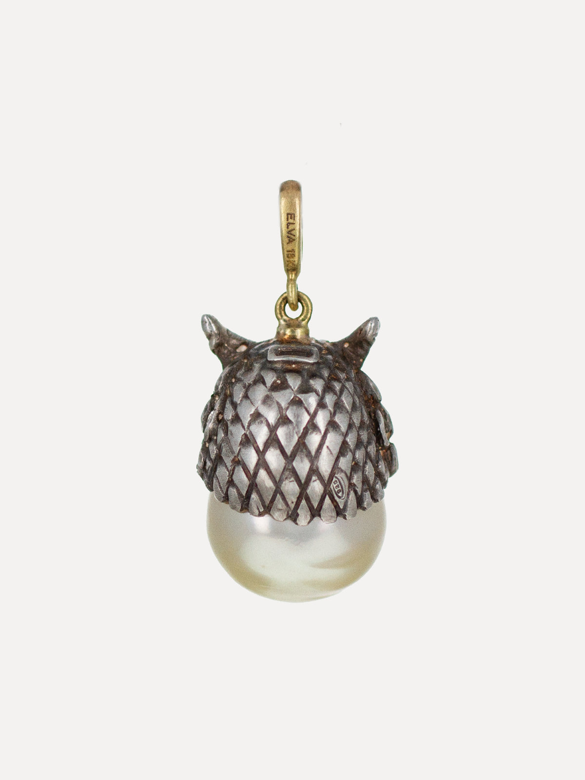 Sterling Silver Civetta Owl Tahitian Pearl & Diamond Pendant