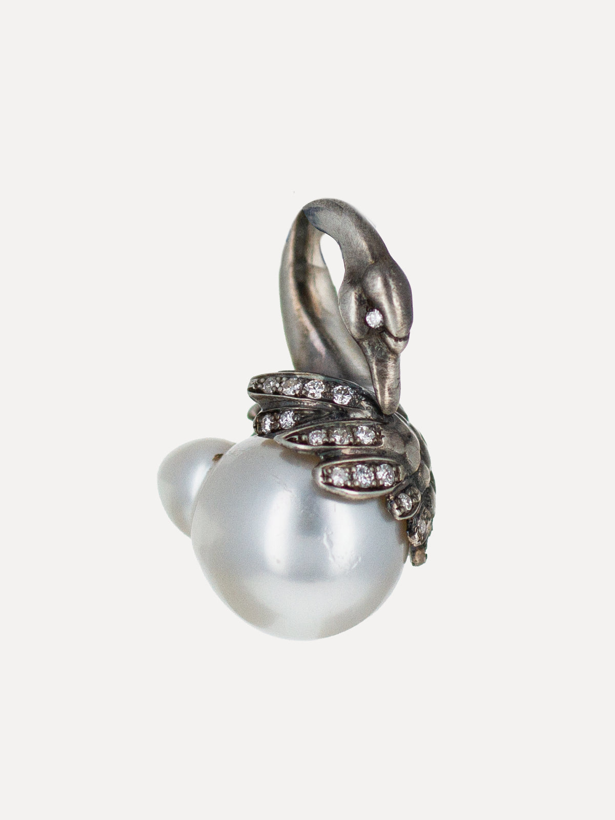 Sterling Silver Cigno Swan Australian Pearl & Diamond Pendant