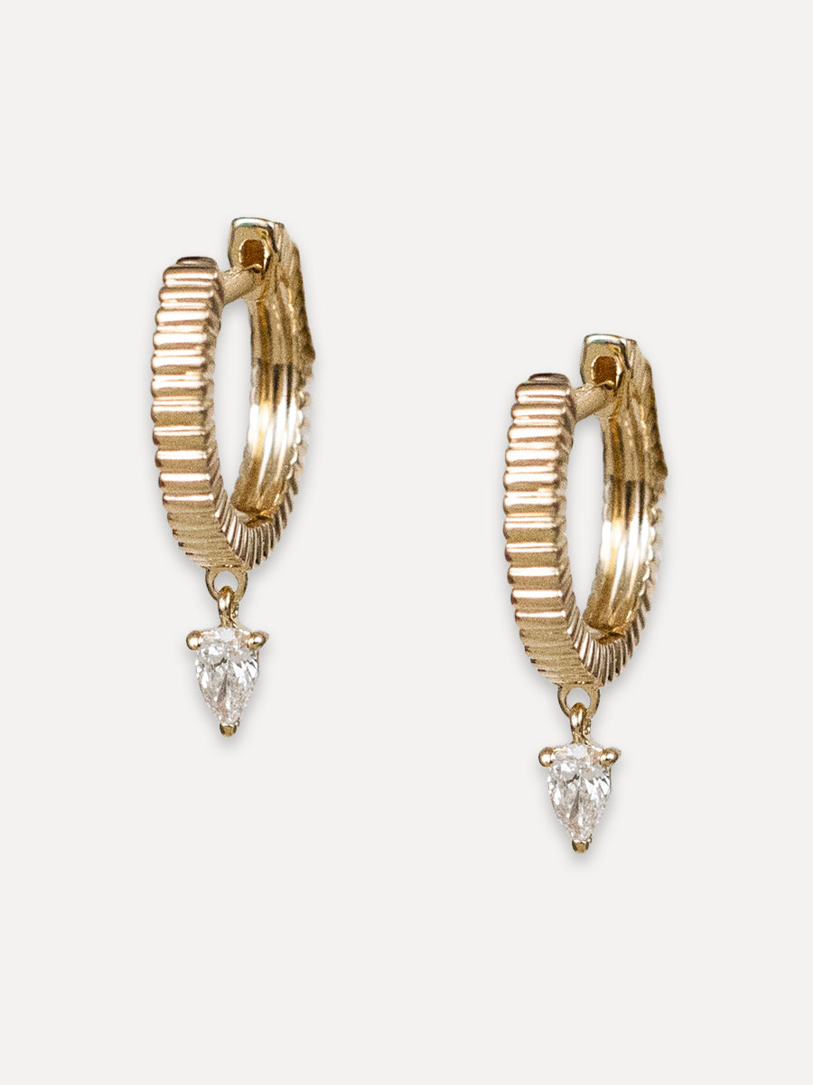 14K Diamond Drop Charm Vintage Huggies