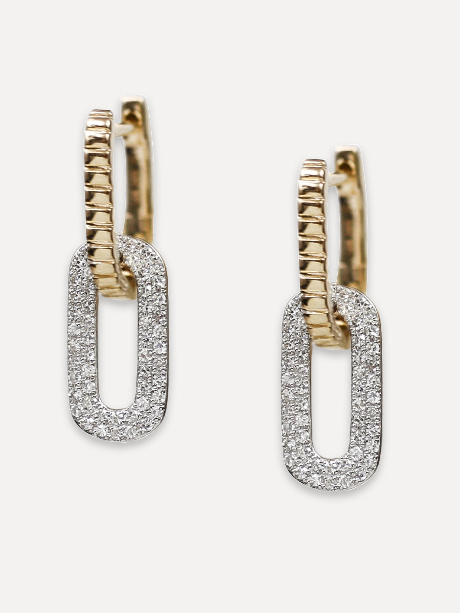 14K Diamond Two-Tone Link Huggie Hoops
