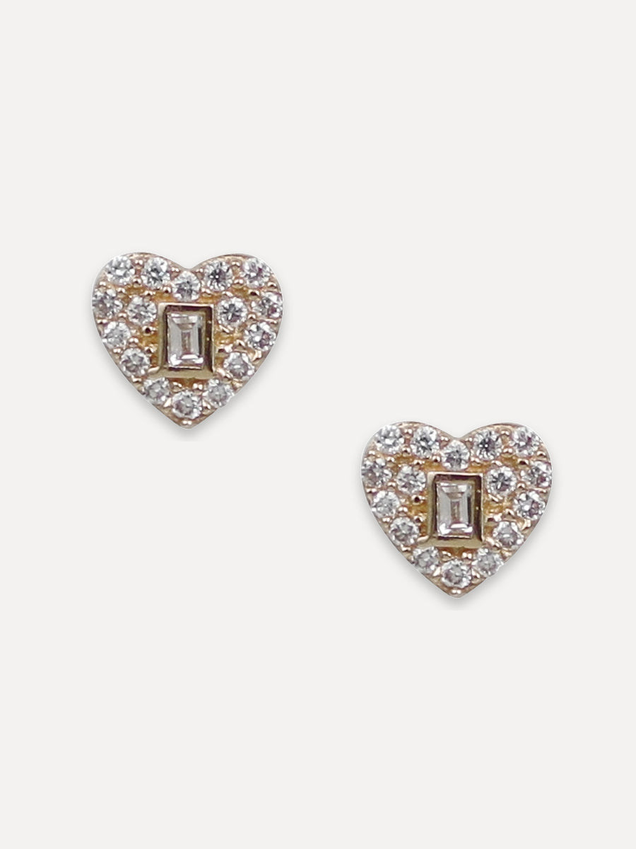 14K Pavé Diamond Heart Studs