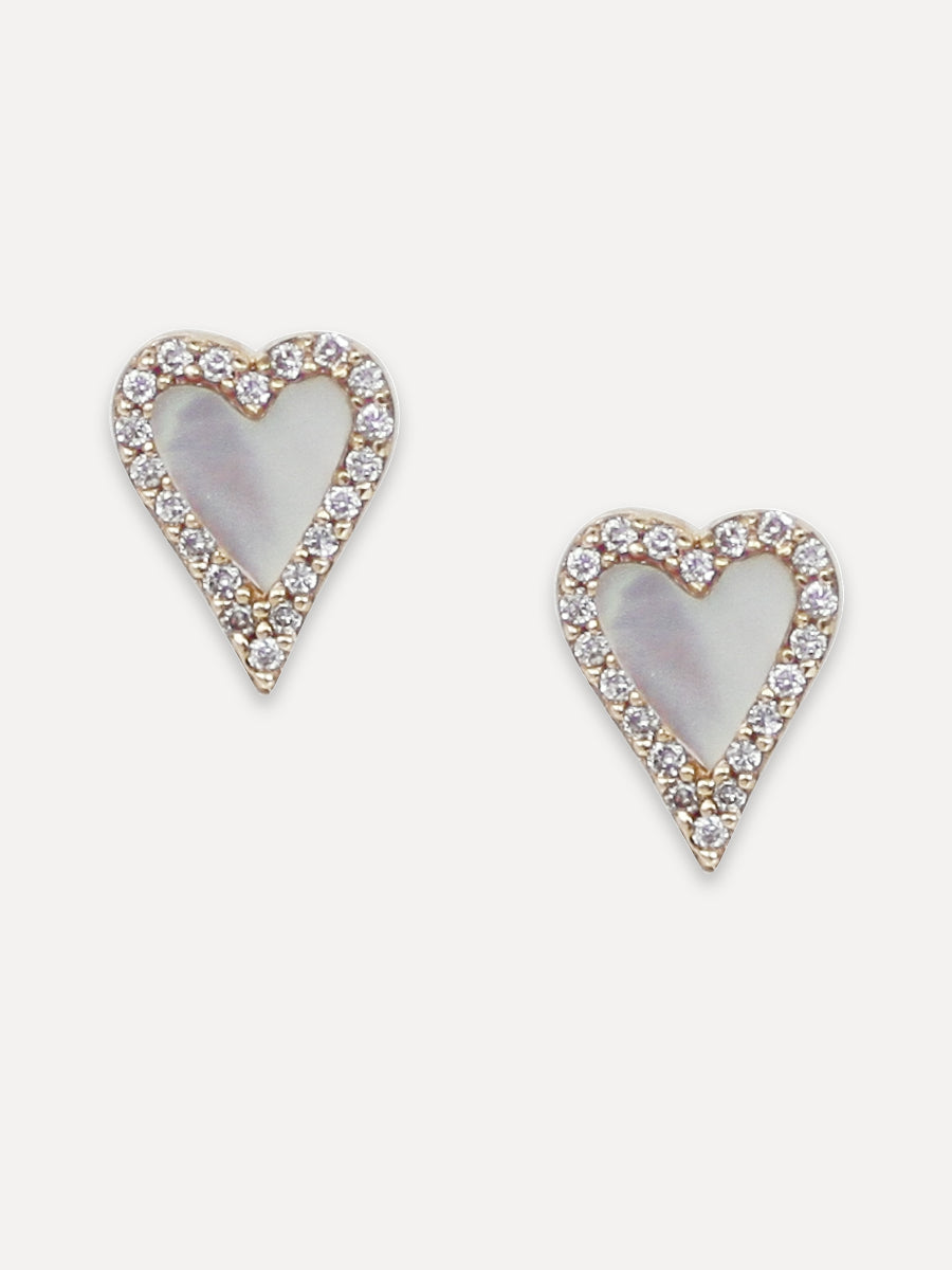 14K Diamond Halo Pointed Heart Studs