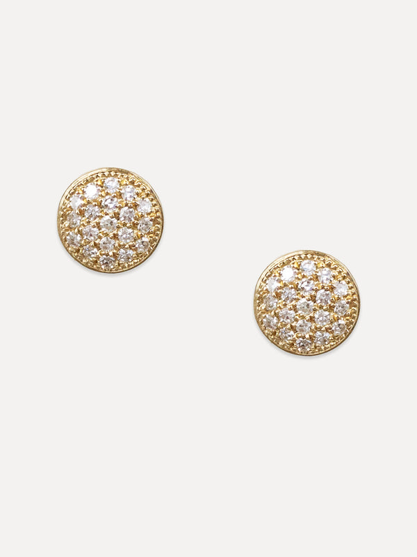 14K Pavé Diamond Round Disk Studs
