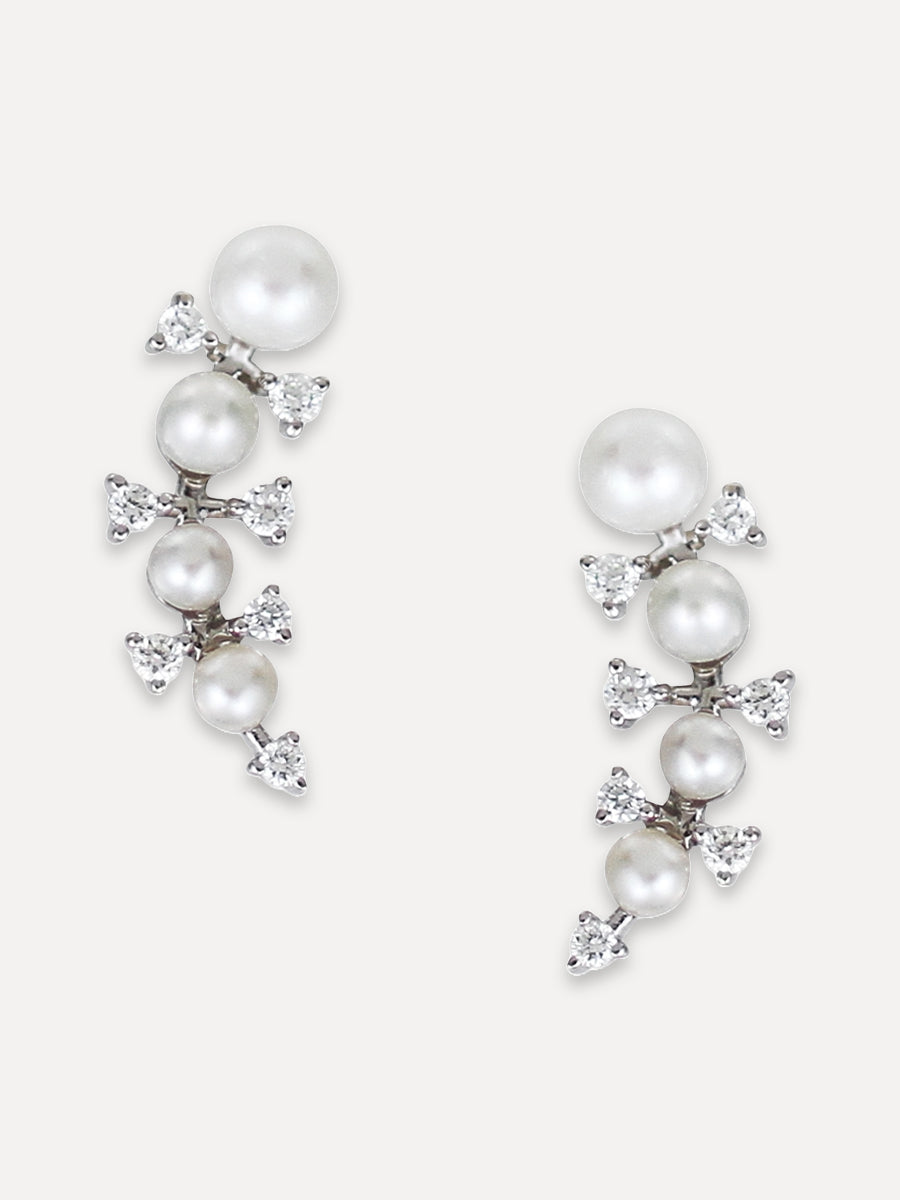 14K Diamond & Pearl Graduated Climber Studs