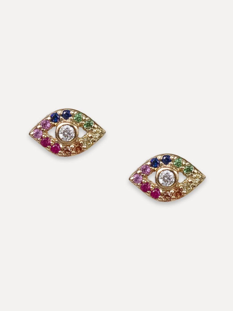 14K Rainbow Sapphire Eye Studs