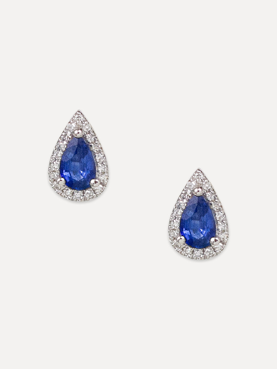14K Diamond & Sapphire Pear Studs