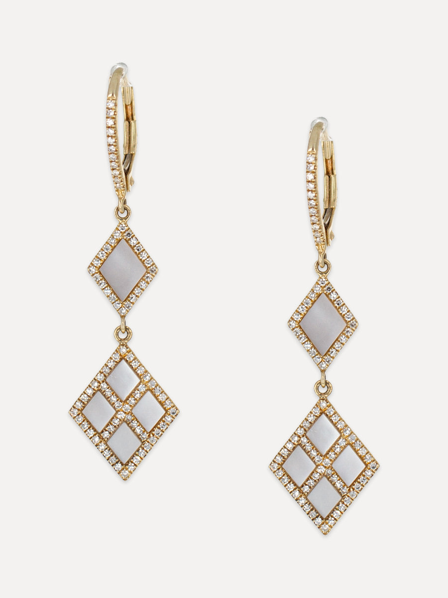 14K Diamond & Mother Of Pearl Double Kite Earrings