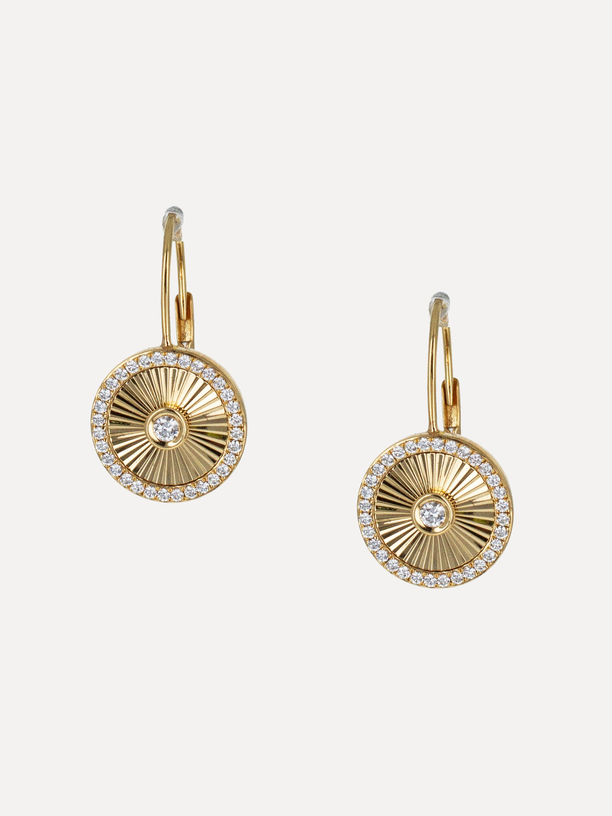 18K Diamond Fluted Round Medallion Earrings