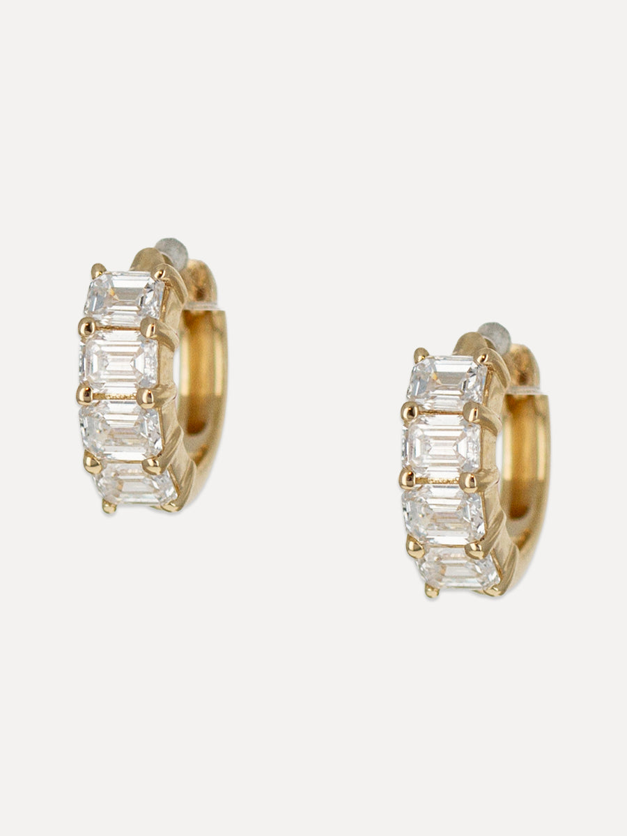 14K Stacked Baguette Diamond Mini Huggies