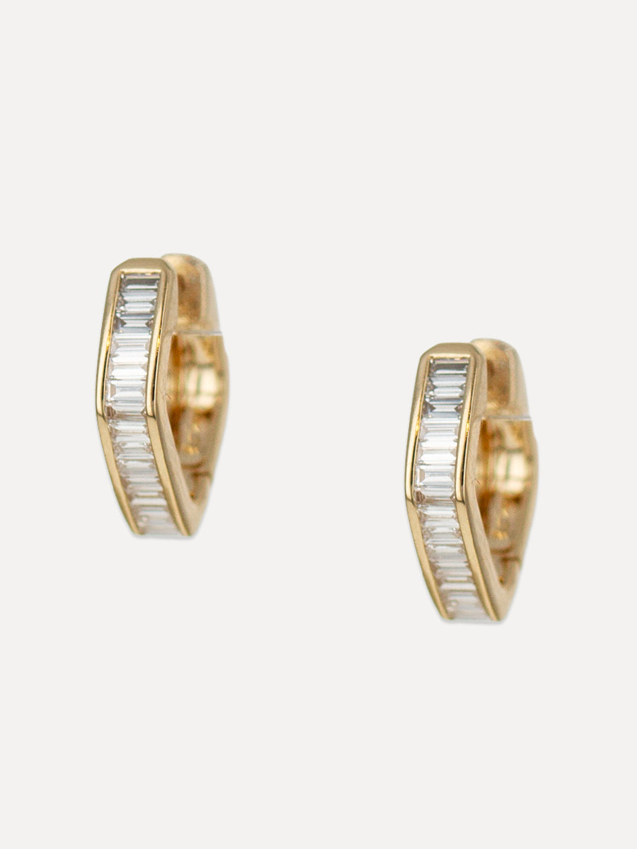 14K Baguette Diamond Pointed Deco Huggies