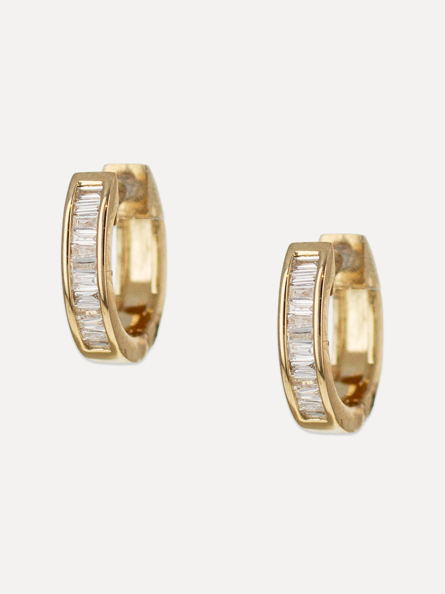 14K Channel-Set Baguette Diamond Huggies