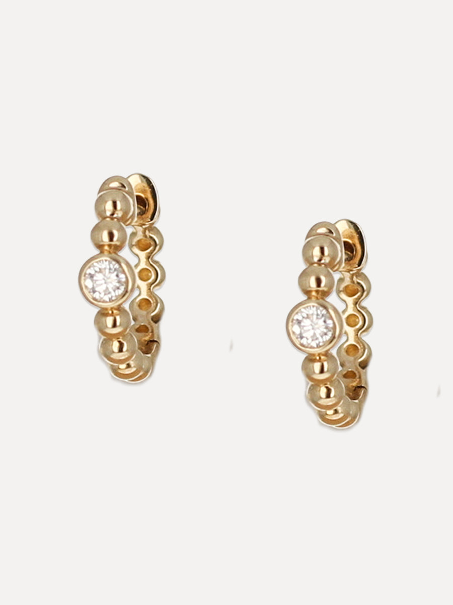 14K Round Diamond Beaded Huggies